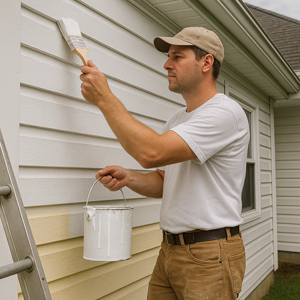 Professional handyman working on exterior home improvements